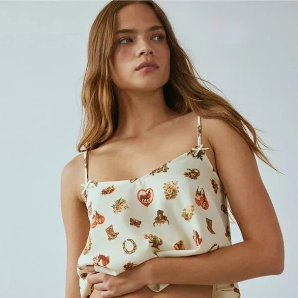 Out From Under Satin Dream Cami Western Print XL Boho Festival Summer Y2K